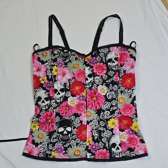 Hell Bunny Tops - Hell Bunny Flloral Skull Buster Corset Top Size Large